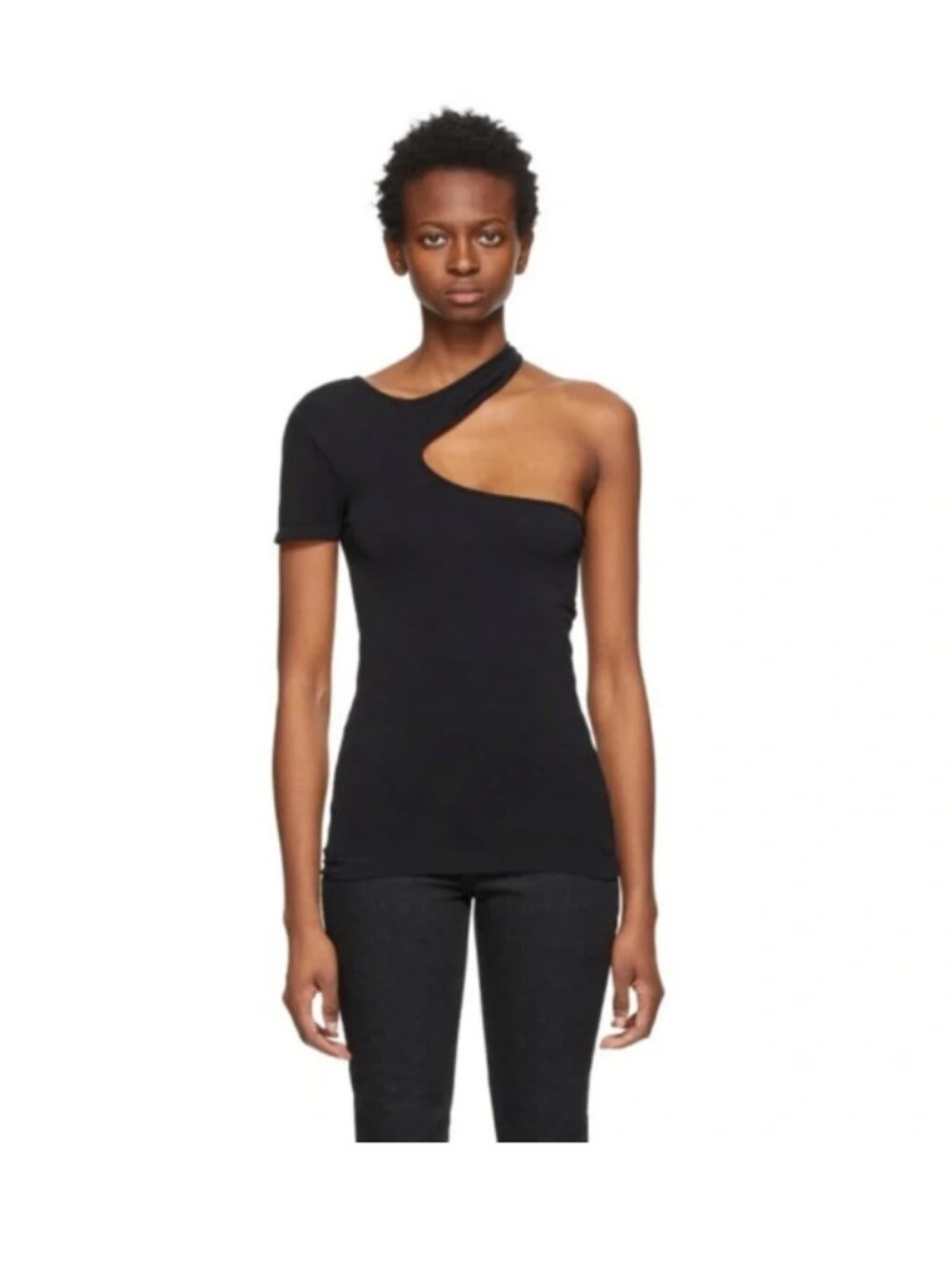 Helmut Lang Black Cut-Out Short Sleeve Seemless Jersey Tee Size M/L